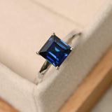2.3ct Engagement Ring Asscher Cut Blue Sapphire Solitaire 14k White Gold Finish
