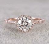 Halo Solitaire with Accents Engagement Ring 2ct Round Diamond 14k Rose Gold Over