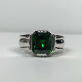 1ct Green Emerald Wide Solitaire Women Engagement Ring 14k White Gold Finish
