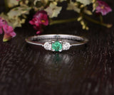 0.4ct Round Cut Simulated Emerald Minimal Trilogy Ring 14k White Gold Plated