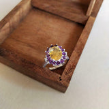 2ct Engagement Ring Oval Cut Yellow Citrine Cluster Halo 14k White Gold Finish