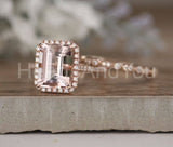 2.2ct Emerald Cut Simulated Peach Morganite Halo Bridal Set 14k Rose Gold Plated