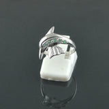 0.4ct Engagement Ring Round Cut Green Emerald Dolphin Fish 14k White Gold Finish