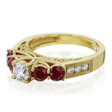3Ct Round Cut Diamond Ruby Accent Vintage Engagement Ring 14K Yellow Gold Finish
