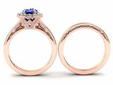2ct Cushion Cut Blue Sapphire Engagement Ring Halo Bridal Set 14k Rose Gold Over