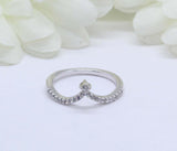 0.4ct Round Cut Diamond Wedding Band Curved Chevron Crown 14k White Gold Finish