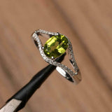 2.2ct Engagement Ring Oval Cut Green Peridot Split Shank 14k White Gold Finish
