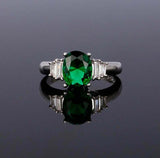 2.4ct Engagement Ring Oval Cut Green Emerald Solitaire 14k White Gold Finish