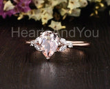 1ct Pear Cut Simulated Morganite Minimalist Engagement Ring 14k Rose Gold Plated