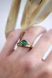 1ct Pear Cut Green Emerald Engagement Ring Floral Petal Leaf 14k YellowGold Over