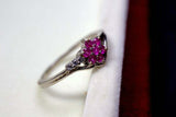 0.3ct Engagement Ring Round Cut Pink Ruby Floral Split Shank 14k White Gold Over