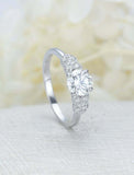 2ct Round Cut Diamond Engagement Ring Leaf Milgrain Accents 14k WhiteGold Finish