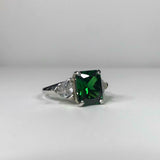 2.3ct Engagement Ring Radiant Cut Emerald Diamond Trilogy 14k White Gold Finish