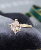 1ct Pear Cut Simulated Peach Morganite Crown Engagement Ring 14k RoseGold Plated