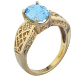 2.3ct Engagement Ring Oval Cut Blue Topaz Filigree 14k Yellow Gold Finish