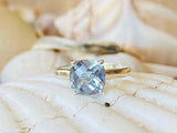 1ct Engagement Ring Cushion Cut Blue Aquamarine Solitaire 14k White Gold Finish