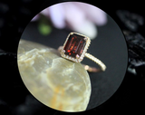 2ct Emerald Cut Red Garnet Engagement Ring 14k Yellow Gold Finish Halo Solitaire