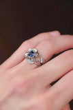 1ct Round Blue Sapphire Engagement Ring Flower Leaf Solitaire 14k WhiteGold Over