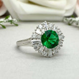 2.2ct Engagement Ring Round Cut Emerald Ballerina Sunburst 14k White Gold Finish