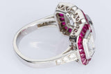 4.5Ct Emerald Cut Diamond Ruby Halo Art Deco Engagement Ring 14K White Gold Over