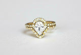 1.5ct Pear Cut Diamond Engagement Ring Curved Bridal Set 14k Yellow Gold Finish