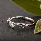 Floral Leaf Vine Engagement Ring 0.15ct Round Cut Diamond 14k White Gold Finish
