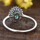 2ct Oval Cut Green Emerald Engagement Ring Dual Halo Floral 14k White Gold Over