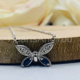 2ct Marquise Simulated Sapphire Butterfly Pendant Chain 14k White Gold Plated