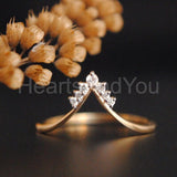 0.1ct Round Cut Moissanite Stackable Chevron Wedding Band 14K Yellow Gold Plated