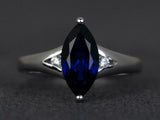 2.3ct Engagement Ring Marquise Cut Blue Sapphire Trilogy 14k White Gold Finish