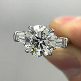 2.5Ct Round Cut Diamond Baguette Accents Engagement Ring 14K White Gold Finish