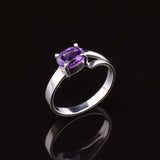 0.5ct Engagement Ring Oval Cut Purple Amethyst Split Shank 14k White Gold Finish