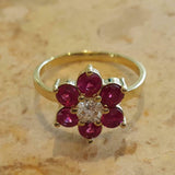 2.3ct Engagement Ring Round Pink Ruby Halo Diamond Floral 14k Yellow Gold Finish