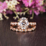 2ct Oval Peach Morganite Bridal Wedding Set Engagement Ring 14k Rose Gold Finish
