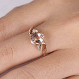 1.7ct Oval Cut Peach Morganite Engagement Ring Leaf Design 14k Rose Gold Finish