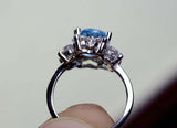 2.25ct Engagement Ring Round Cut Blue Topaz Diamond Floral 14k White Gold Finish