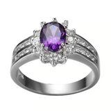 3ct Oval Cut Purple Amethyst Engagement Ring 14k White Gold Finish Floral Design