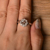 2ct Engagement Ring Round Cut Morganite Milgrain Floral Halo 14k White Gold Over
