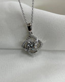 1ct Round Cut Moissanite Floral Pendant with Chain 14k White Gold Plated