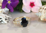 2ct Engagement Ring Oval Black Diamond Solitaire with Accent 14k YellowGold Over