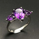 2.3ct Engagement Ring Pear Cut Purple Amethyst Three Stone 14k White Gold Finish