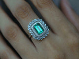 5ct Engagement Ring Green Emerald Cut Milgrain Halo Cocktail 14k White Gold Over