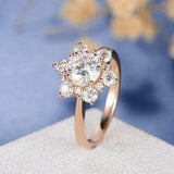 2.5ct Round Cut Diamond Engagement Ring 14k Rose Gold Over Halo Floral Solitaire