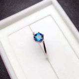 0.4ct Engagement Ring Round Cut London Blue Topaz Solitaire 14k White Gold Over
