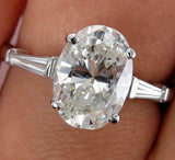 2.5ct Oval Diamond Trilogy Engagement Ring 14K White Gold Over Baguette Accent