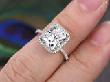 1.9ct Radiant Cut Diamond Solitaire with Accents Halo Ring 14k White Gold Finish