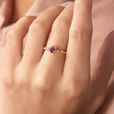 1ct Engagement Ring Asscher Cut Purple Amethyst Minimalist 14k YellowGold Finish