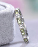 3Ct Baguette Cut Green Peridot Diamond Eternity Wedding Band 14K White Gold Over