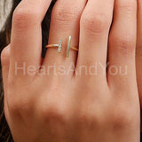 0.2ct Round Cut Moissanite Horizontal Bar Engagement Ring 14k Yellow Gold Plated