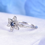 0.3ct Round Blue Sapphire Engagement Ring Floral Diamond Halo 14k WhiteGold Over